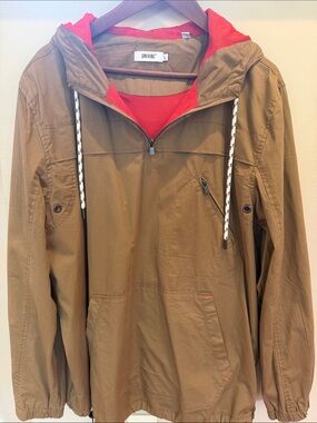 Univibe Men's Brown Hooded Pullover Jacket with Red Lining
